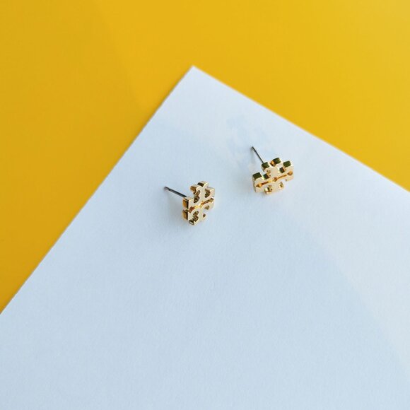 Kira Gold T-Logo Stud Earrings by Tory Burch - Picture 4 of 4